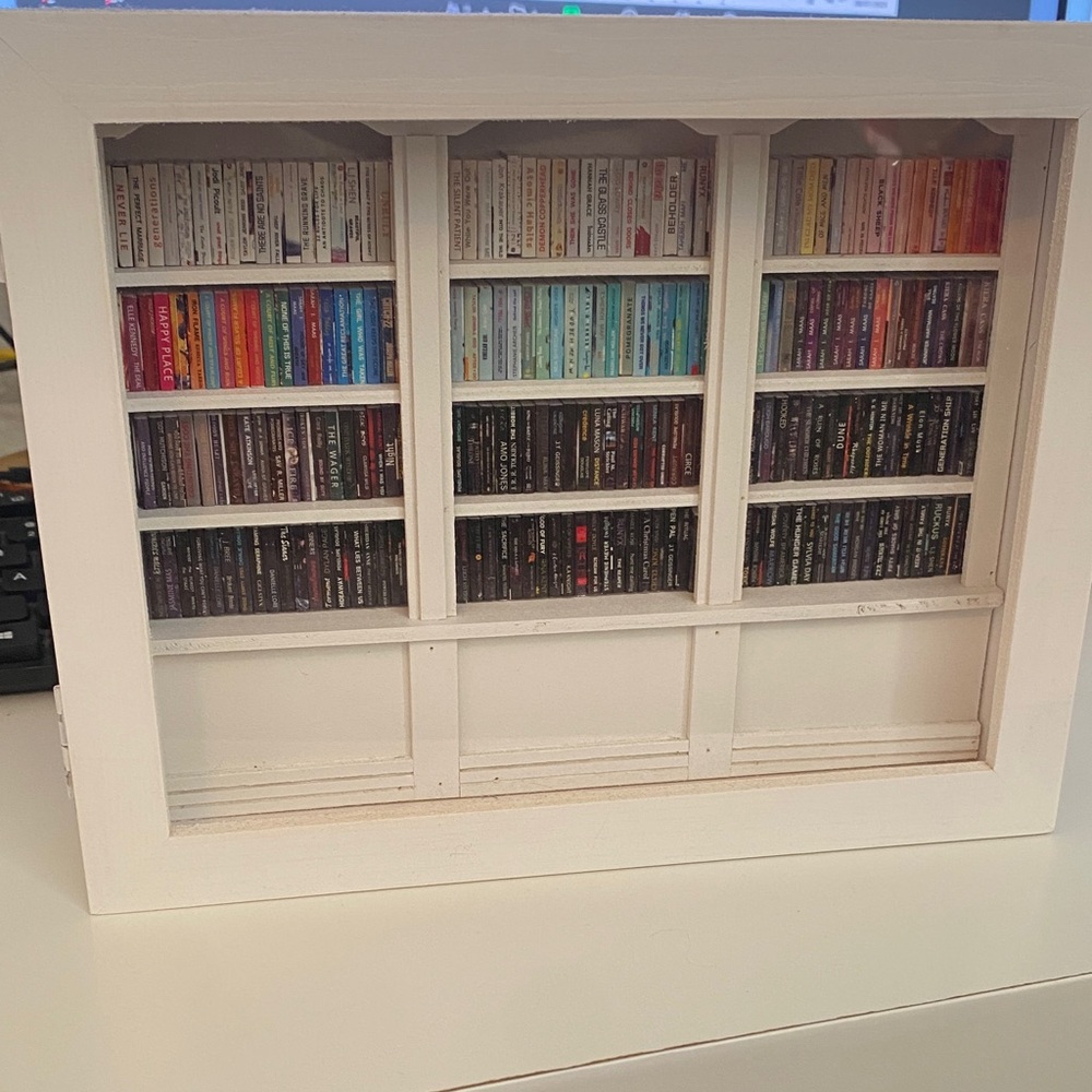 White Shadow Box with Colorful Mini Books